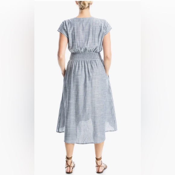 NWOT Max Studio Tie Front Cotton Blend Navy/White Train Striped Midi Dress - Picture 5 of 16